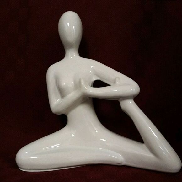 BRAND NEW YOGA POSE SCULPTURE  GLOSSY WHITE PORCELAIN CERAMIC 9" x 4" x 8.5" - Picture 1 of 11